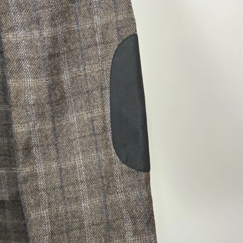 Jos A Bank 42L Brown Blazer Windowpane Wool Elbow Patch 2 Button Jacket